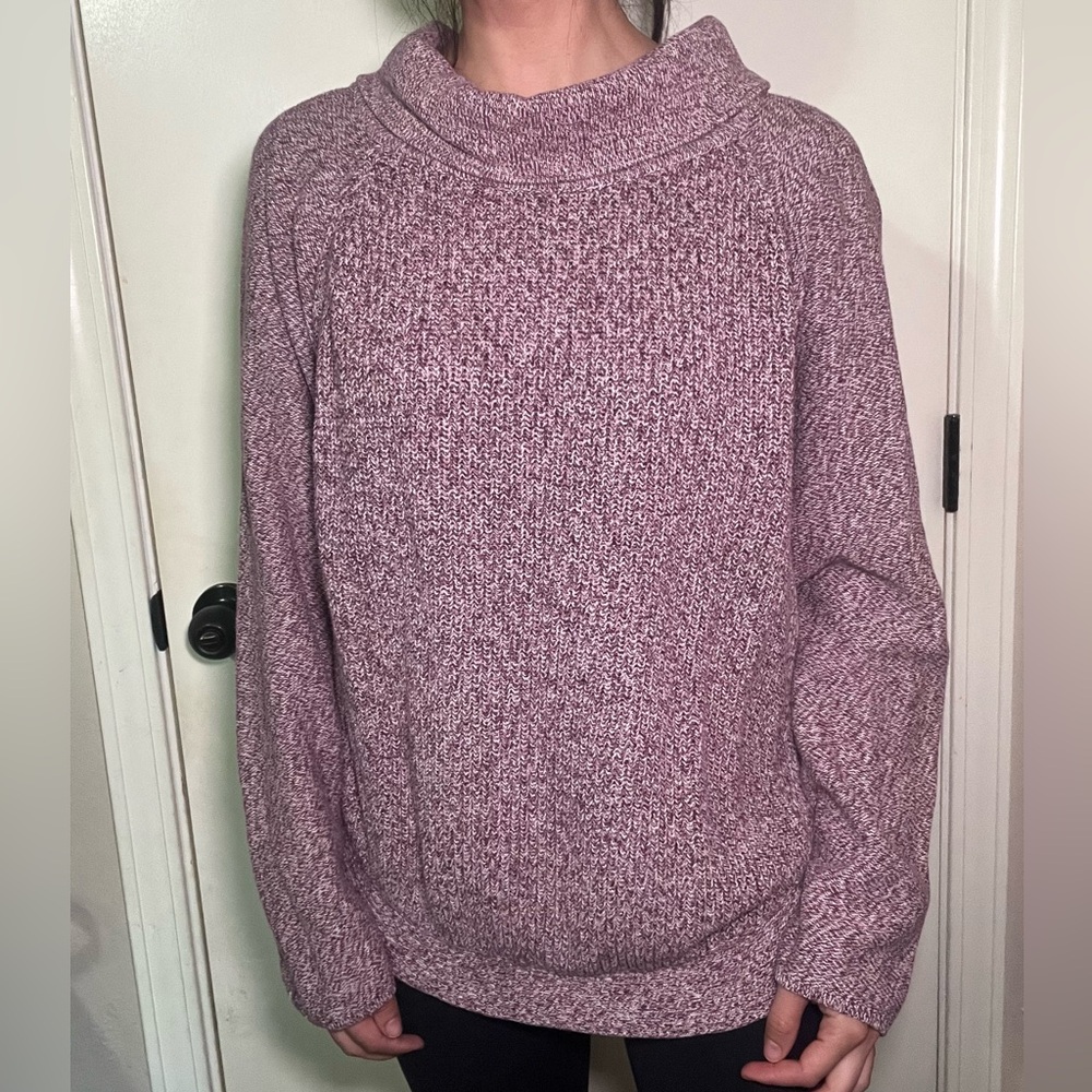 LOFT Women's Marled Purple Cowl Neck Sweater